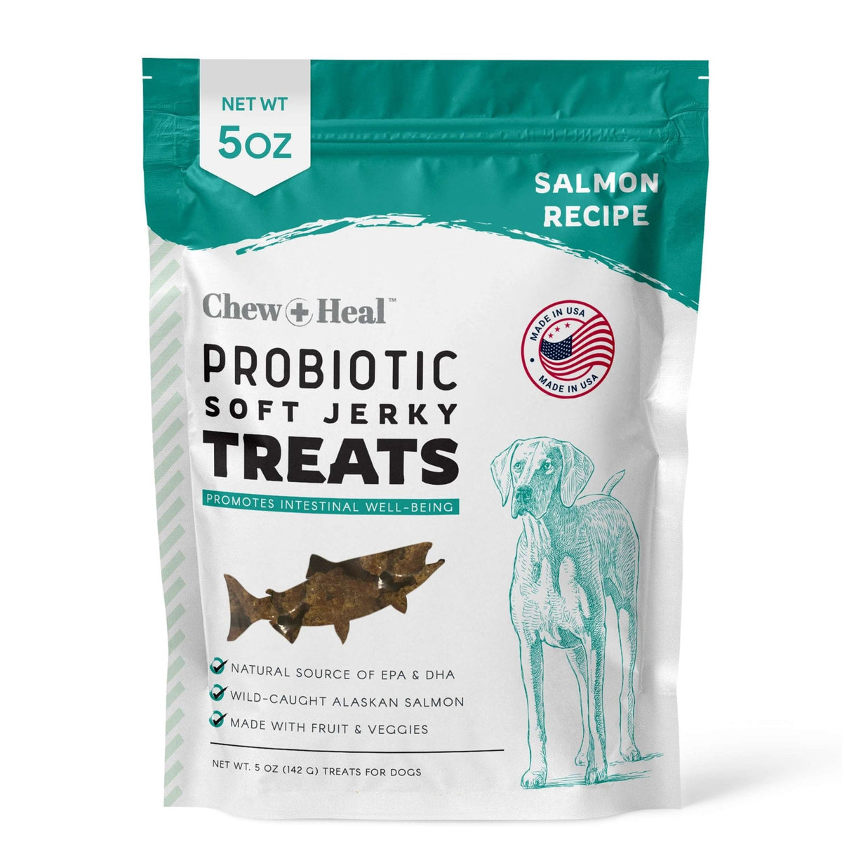 Chew + Heal Wild Alaskan Probiotics Digestive Aid Salmon Soft Jerky Dog Treats - Eva Pet - Chew + Heal