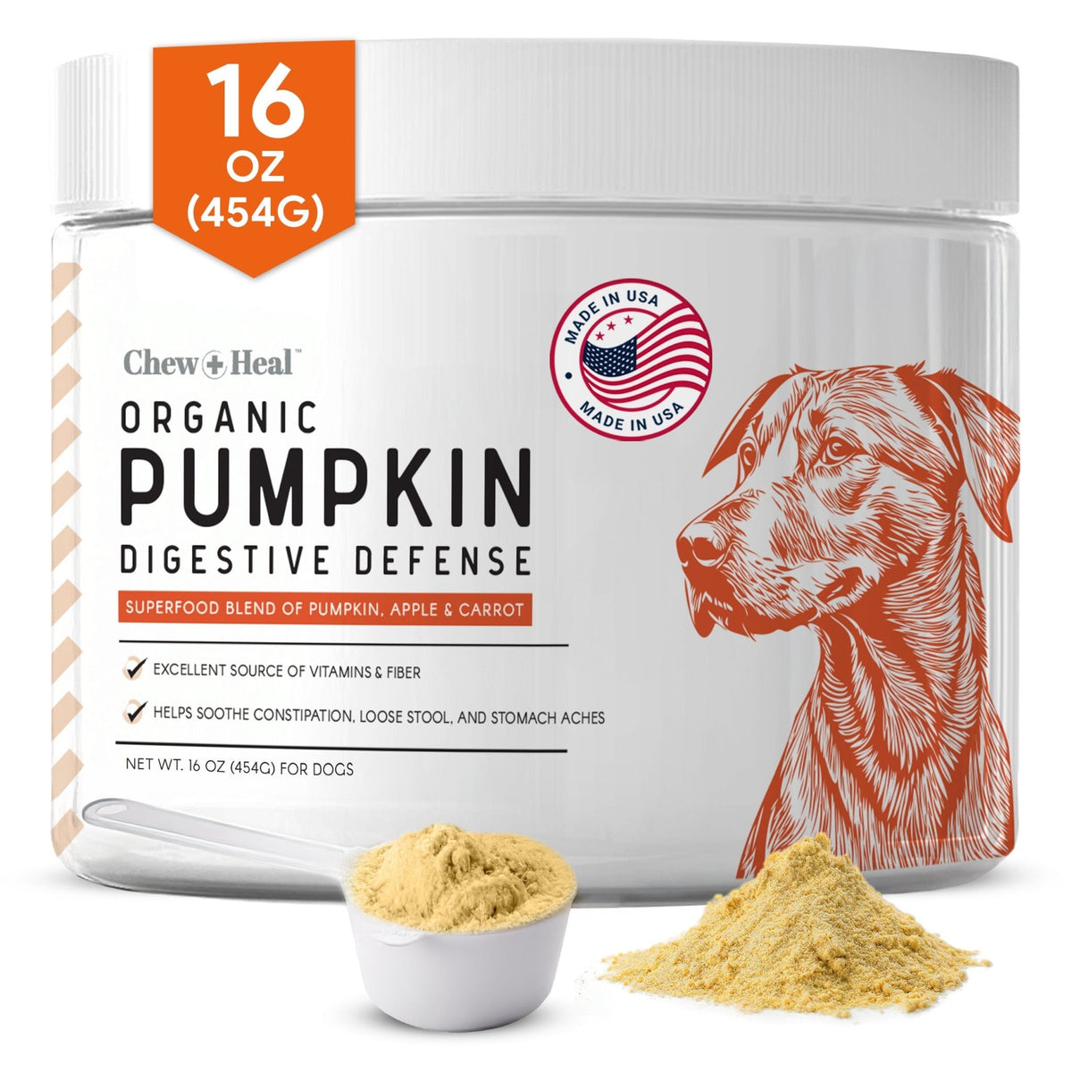 Organic Pumpkin Digestive Defense Superfood Blend Powder Digestive Aid Supplement for Dogs - Eva Pet - Chew + Heal