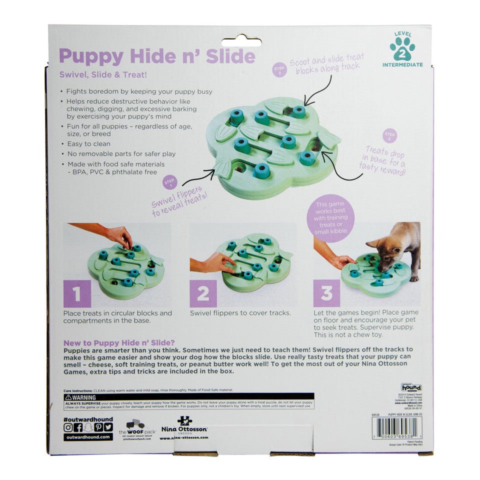 Puppy Hide N' Slide Interactive Treat Puzzle Dog Toy, Green - Eva Pet - Outward Hound