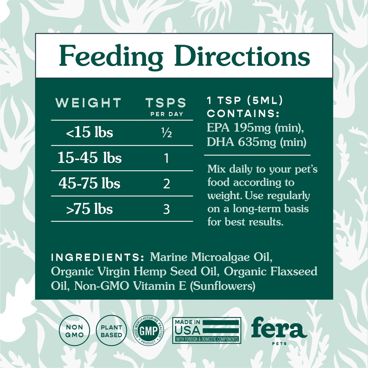 Algae Oil Omega - 3, 6, 9 - Eva Pet - Fera Pet Organics