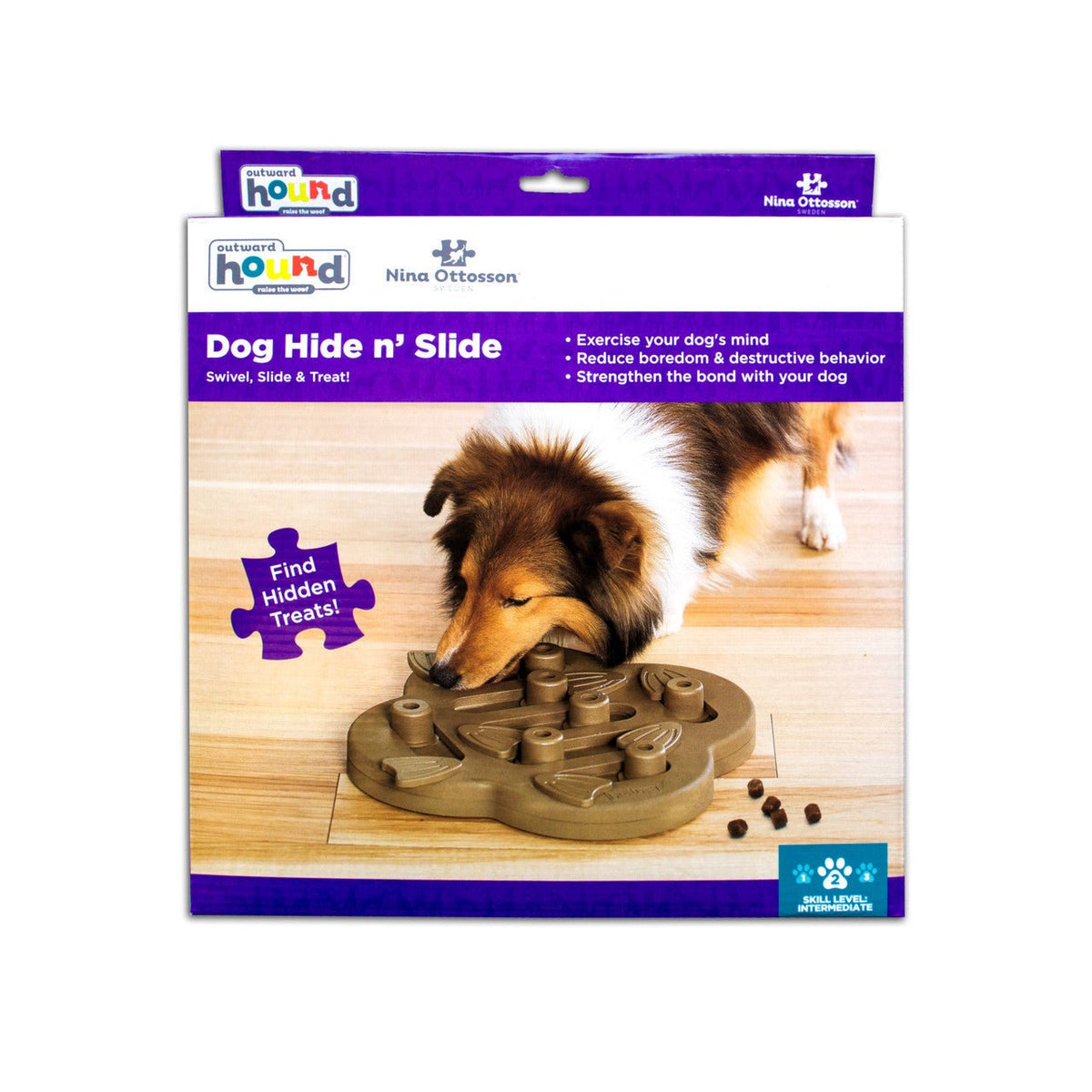 Dog Hide N' Slide Interactive Treat Puzzle Dog Toy, Tan - Eva Pet - Outward Hound