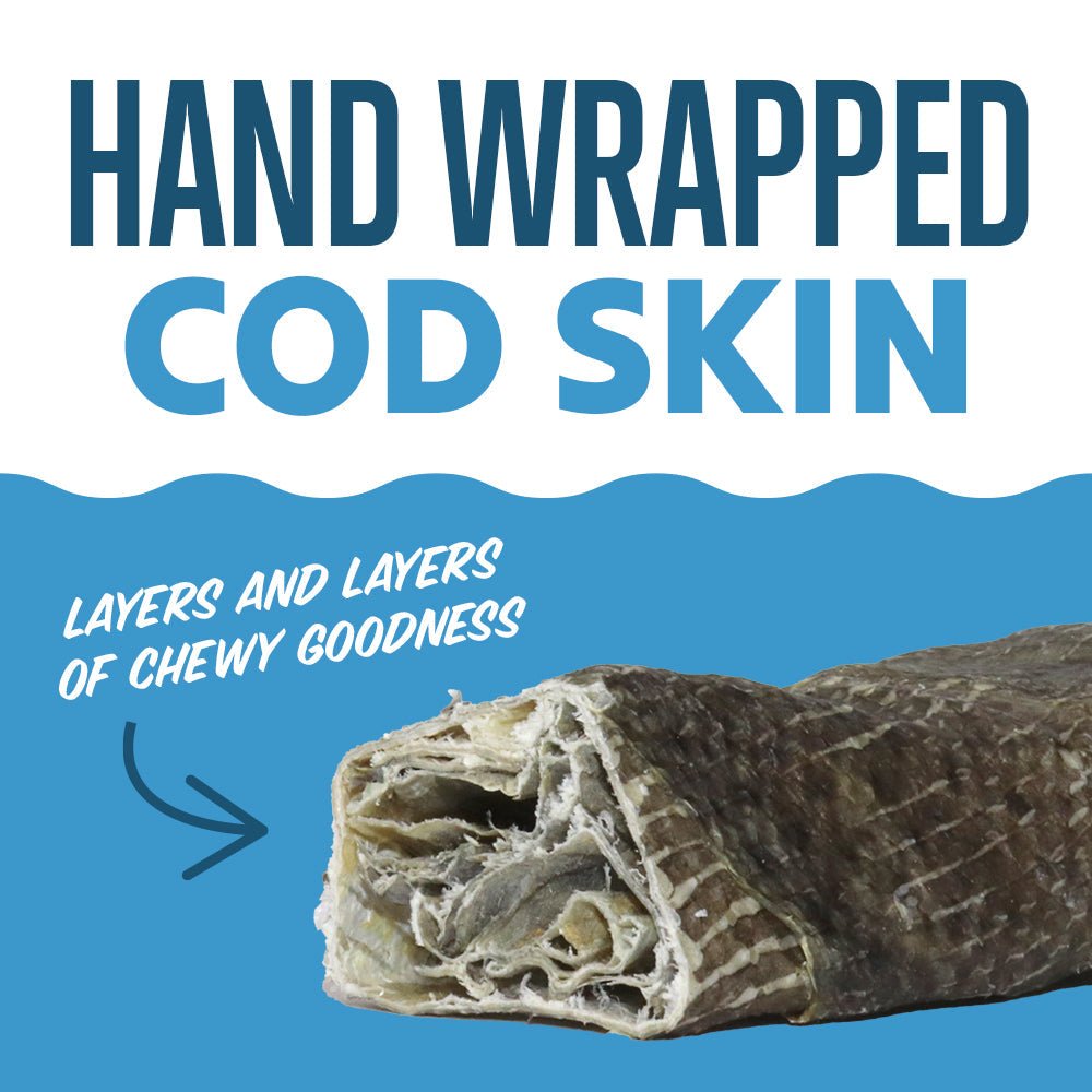 Hand Wrapped Cod Skin Long 10" Chew Sticks for Dogs - Eva Pet - Icelandic+