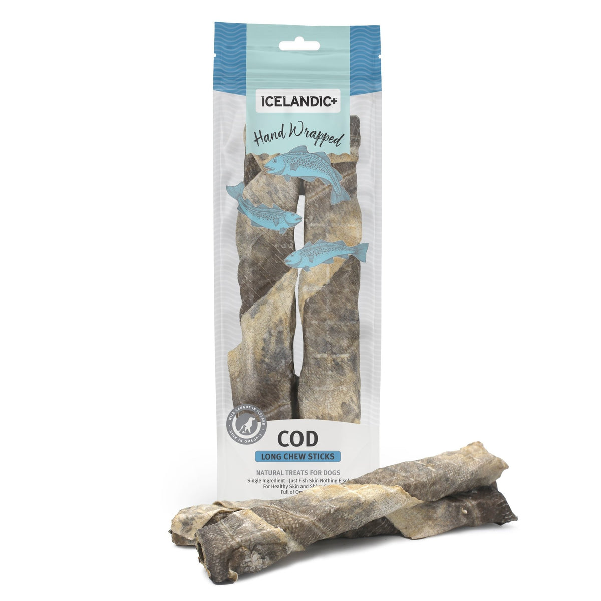 Hand Wrapped Cod Skin Long 10" Chew Sticks for Dogs - Eva Pet - Icelandic+