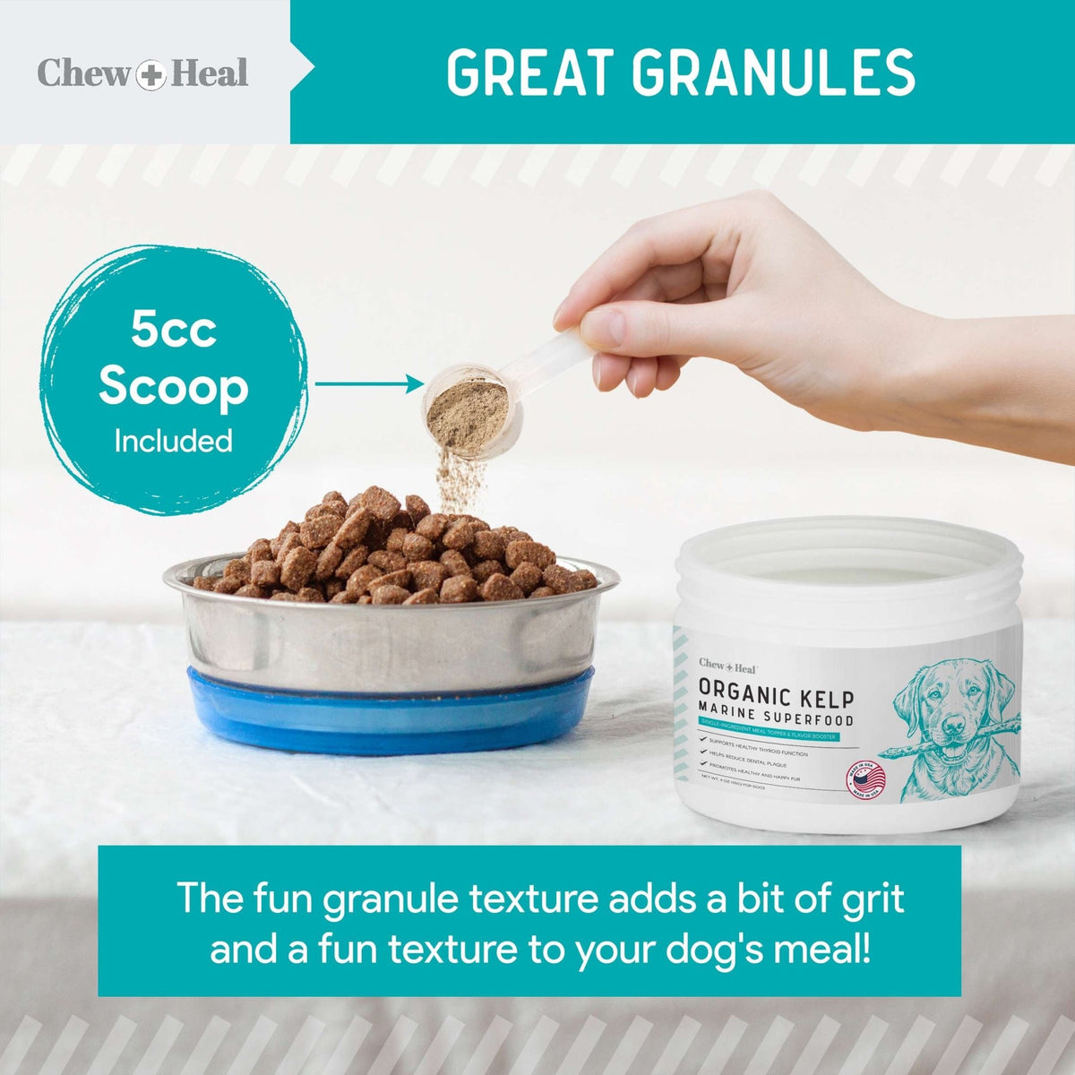 Organic Kelp Marine Superfood Granules Dental Supplement for Dogs - Eva Pet - Chew + Heal