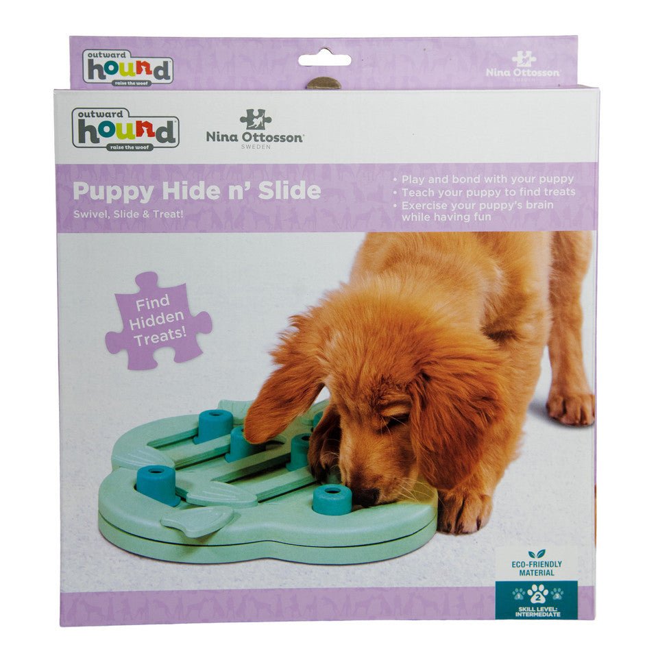 Puppy Hide N' Slide Interactive Treat Puzzle Dog Toy, Green - Eva Pet - Outward Hound