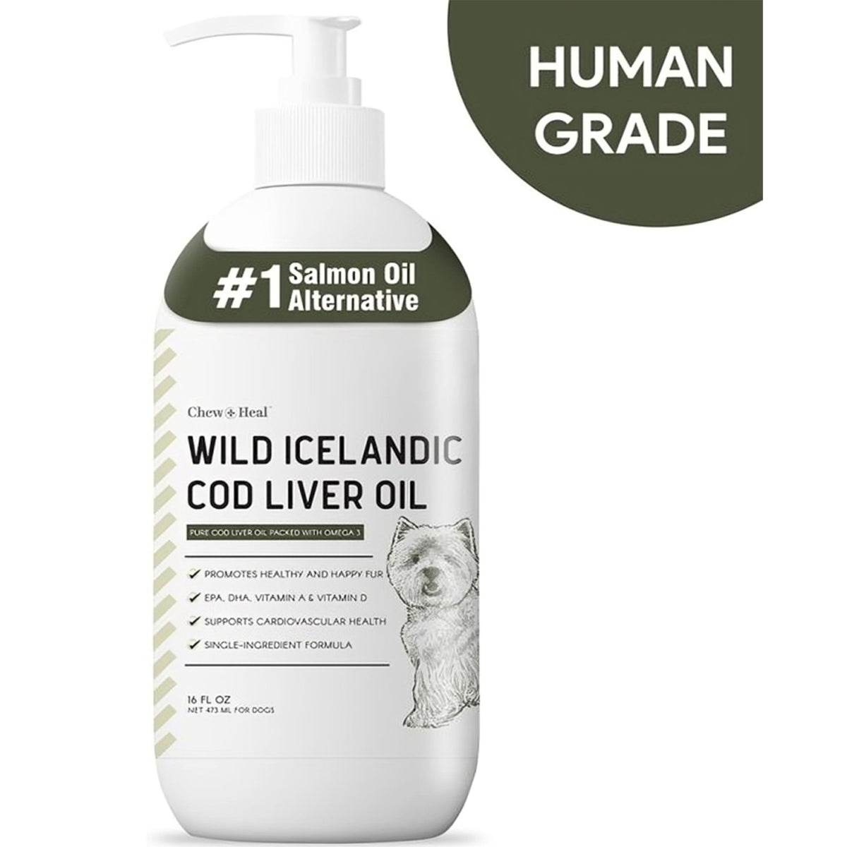 Wild - Caught Cod Liver Oil Salmon Oil Alternative Skin & Coat Liquid Supplement for Dogs - Eva Pet - Chew + Heal